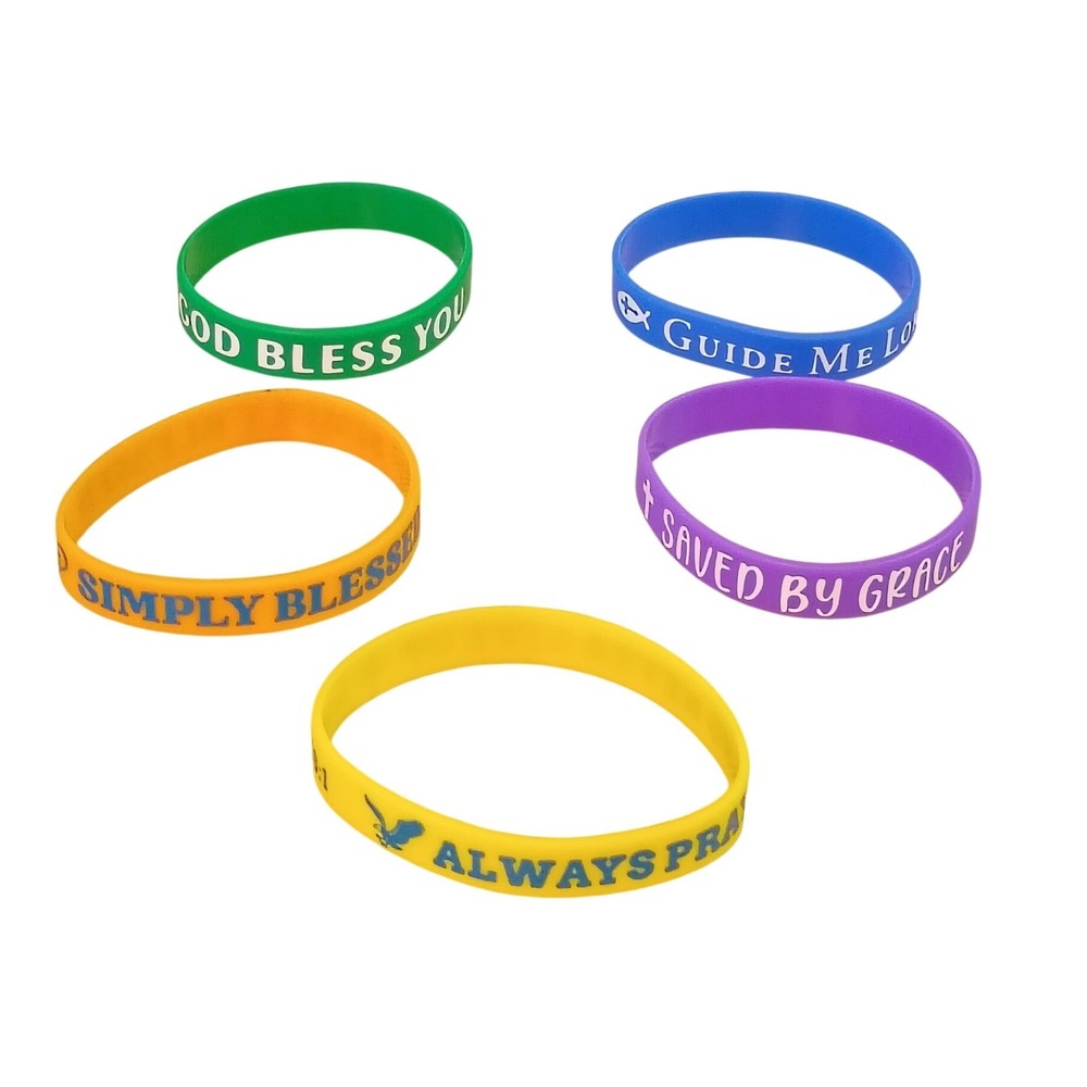 Set of 5 Christian Silicone Wristbands Faith Bracelets Saved By Grace God Bless